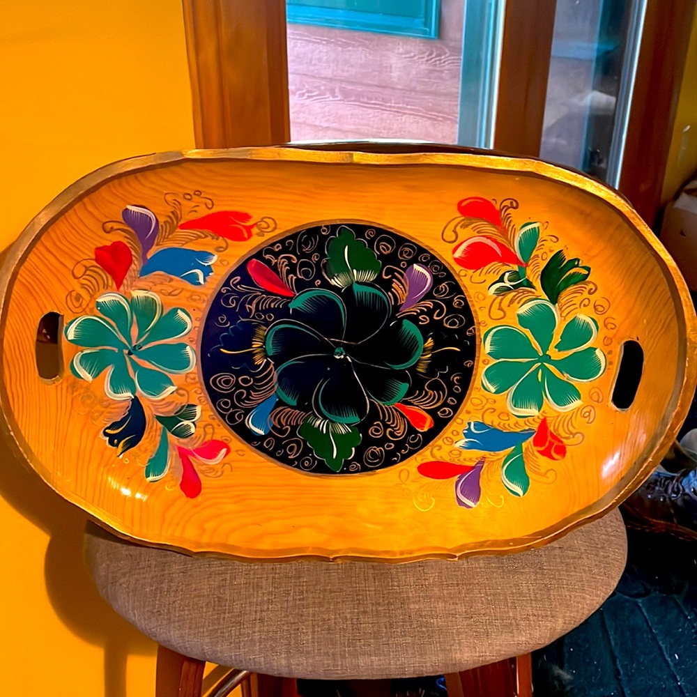 Beautiful hand-painted wood platter
